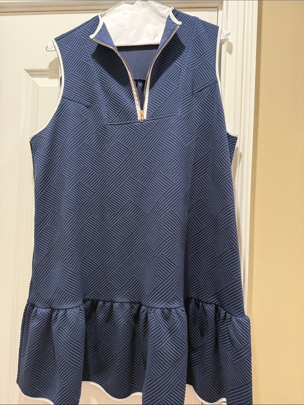 Sleeveless Navy Textured Ruffle-Hem Dress